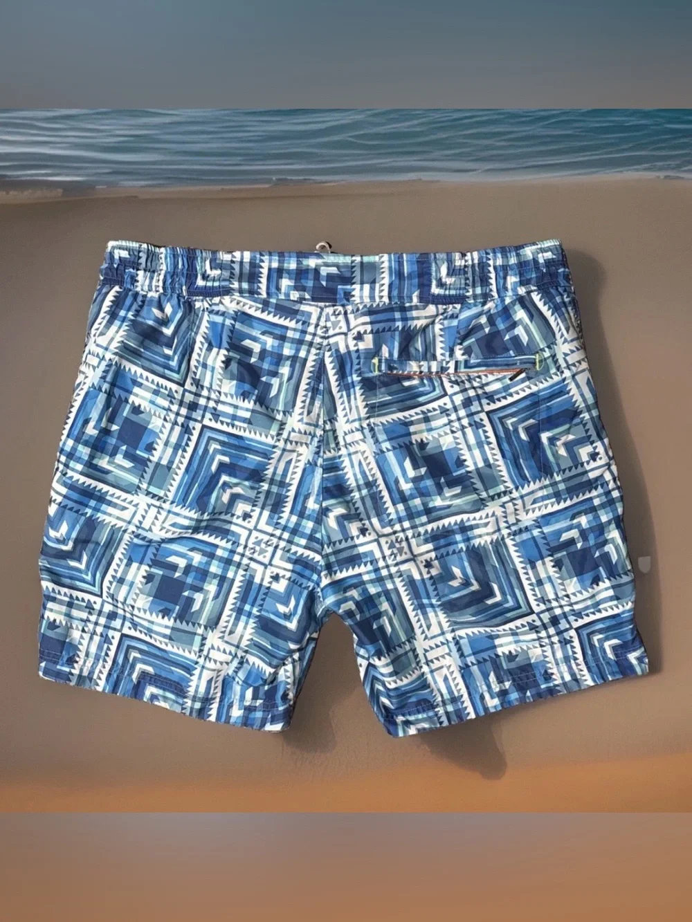 Robert Graham Mens Blue Swim Trunks Board Shorts Geometric Pinup Lining Sz 34